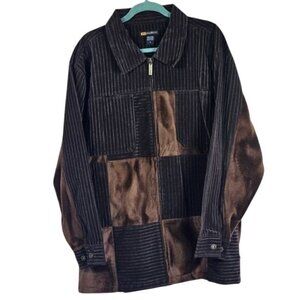 VTG 90s Godbody Mens Corduroy Fur Full‎ Zip Leisure Jacket Sz L Brown Streetwear